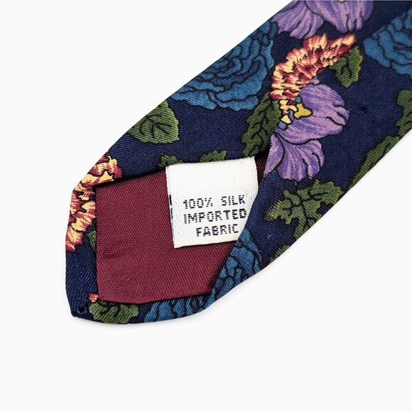 Vintage Viaggio Tie Silk Twill Bold Floral Tapestry Inspired Navy Purple Red 90s - Picture 7 of 9